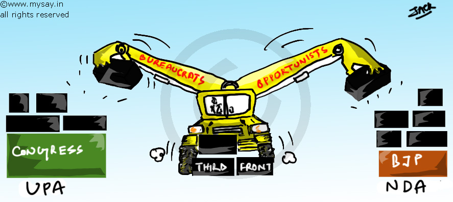 third front,nda,upa,mysay.in,political cartoon,2014 general election