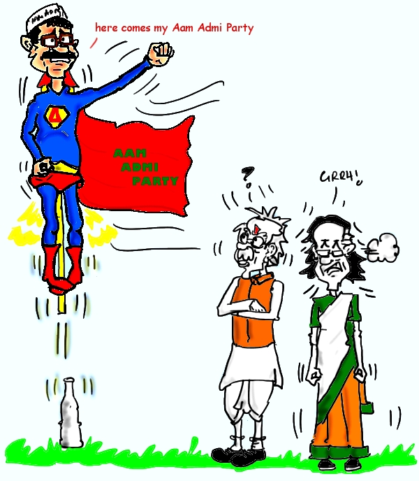AAP cartoon,arvind kejriwal cartoon image,superman cartoon,mysay.in,political cartoons,