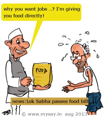food security bill passed,food bill cartoon,lok sabha cartoon,general elections 2014 cartoon,mysay.in,political cartoon,